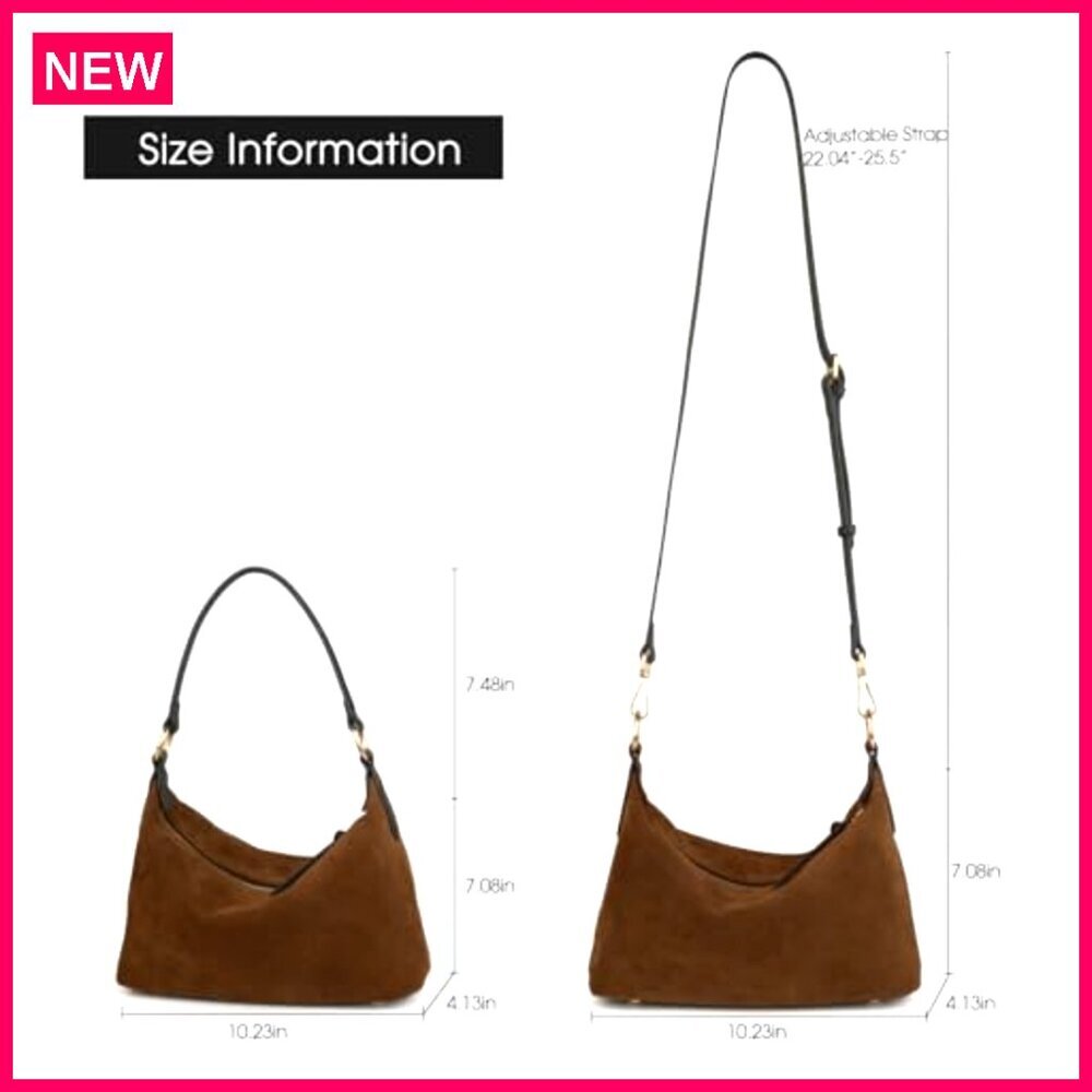 Slouchy Suede Hobo Bag with Shoulder Strap, 10.23" L Tote - Picture 4 of 8